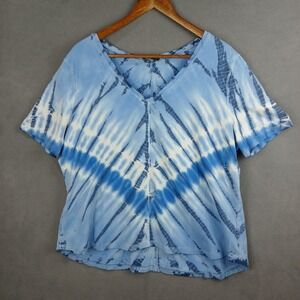 Renuar Blouse Top Womens 2XL Blue Tie‎ Dye Viscose V Neck Casual Everyday Wear
